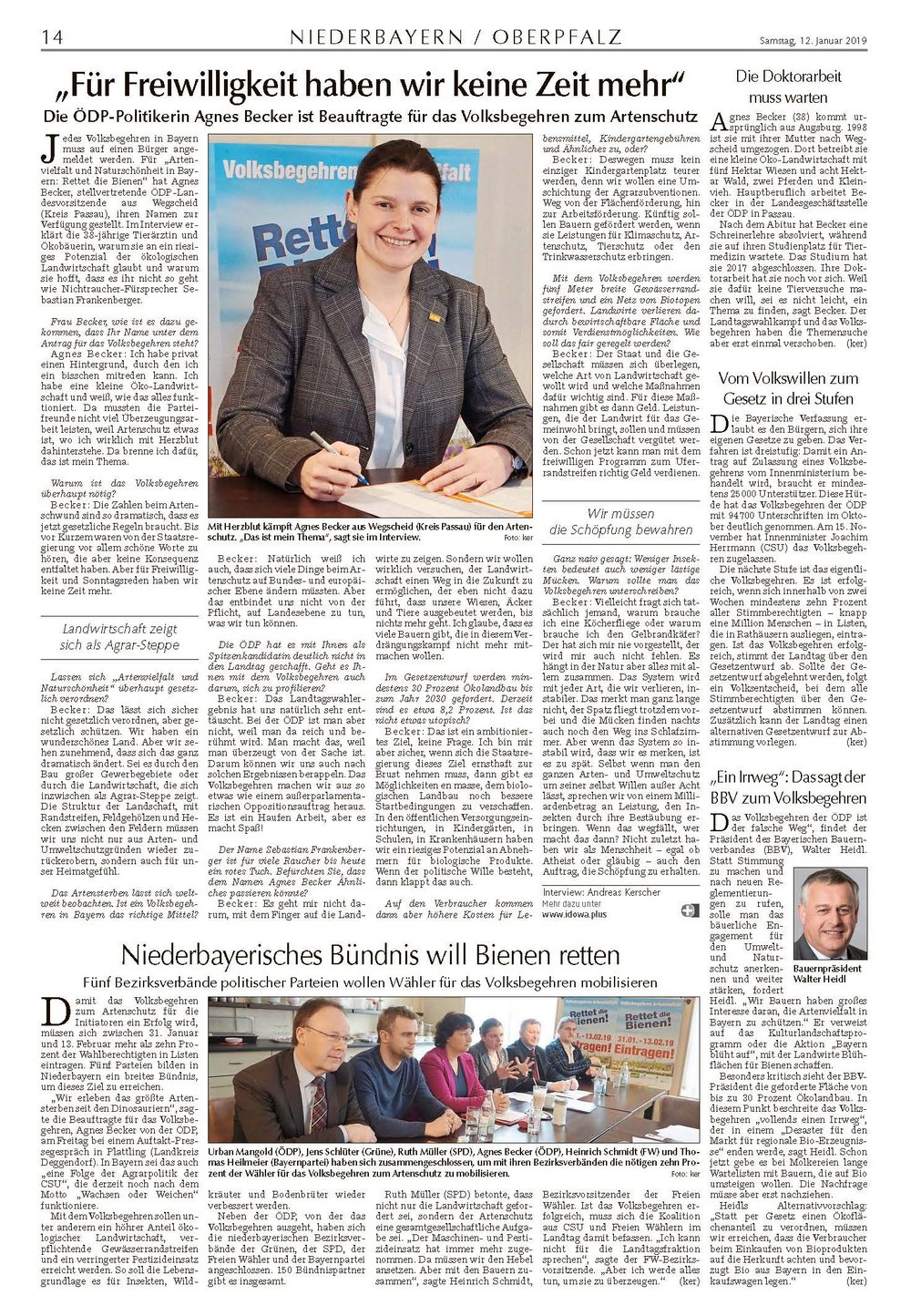 Bericht im Straubinger Tagblatt zum Volksbegehren
